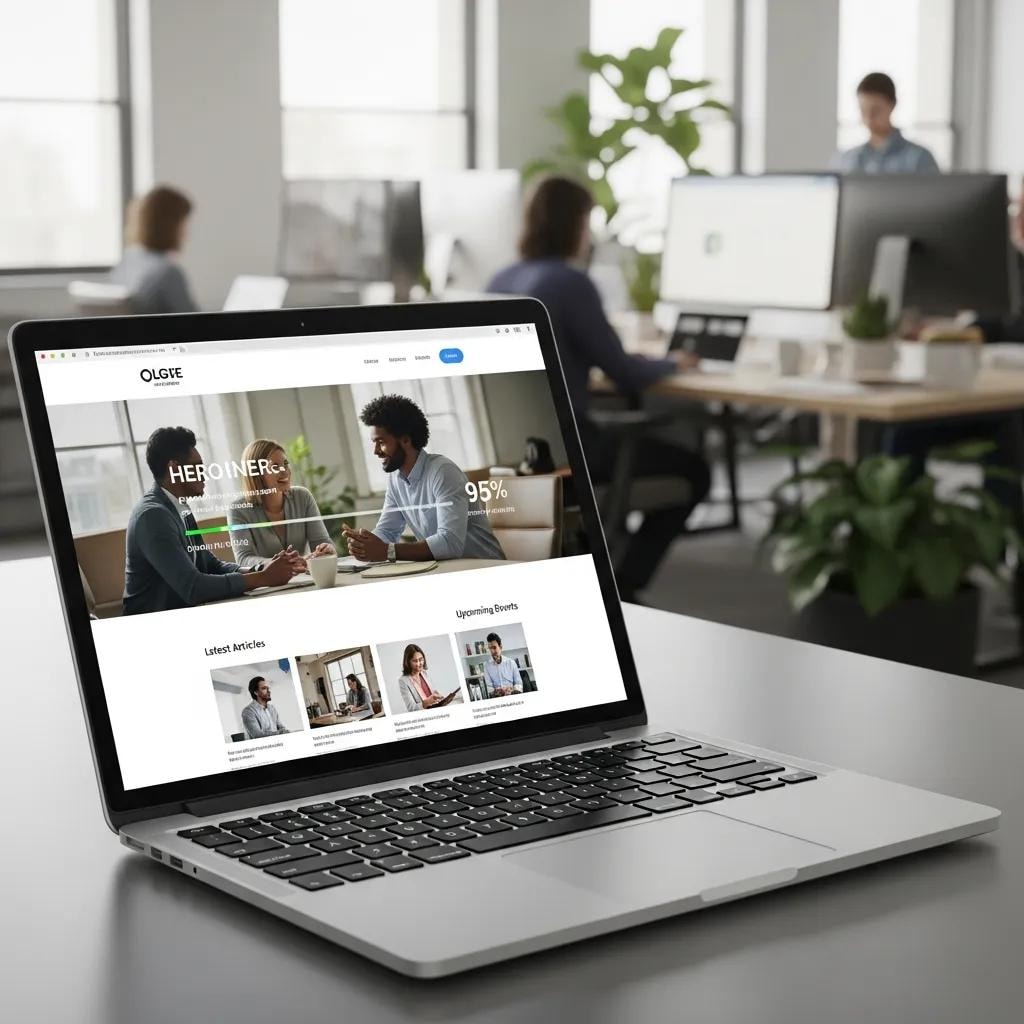Fast-loading website on a laptop in a busy office, illustrating website speed optimization