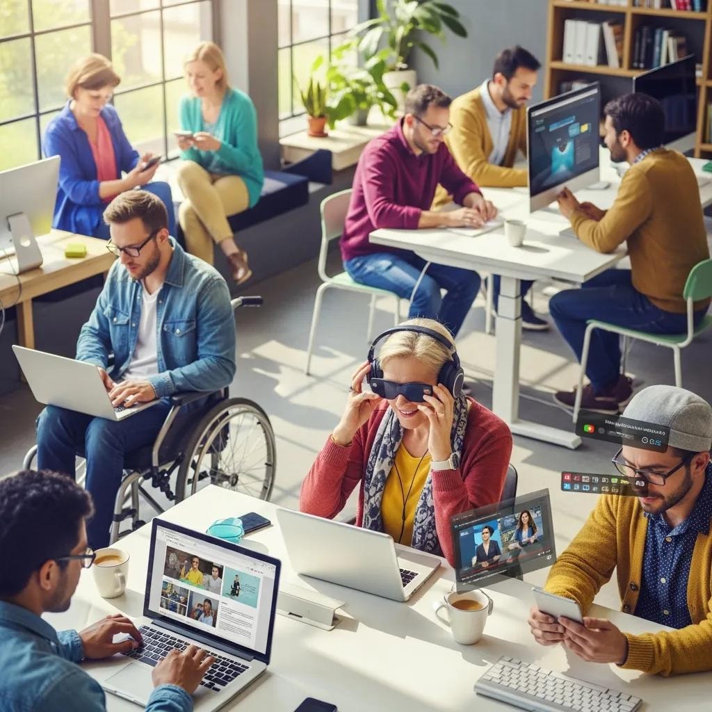 Diverse individuals engaging with technology, showcasing website accessibility and inclusivity