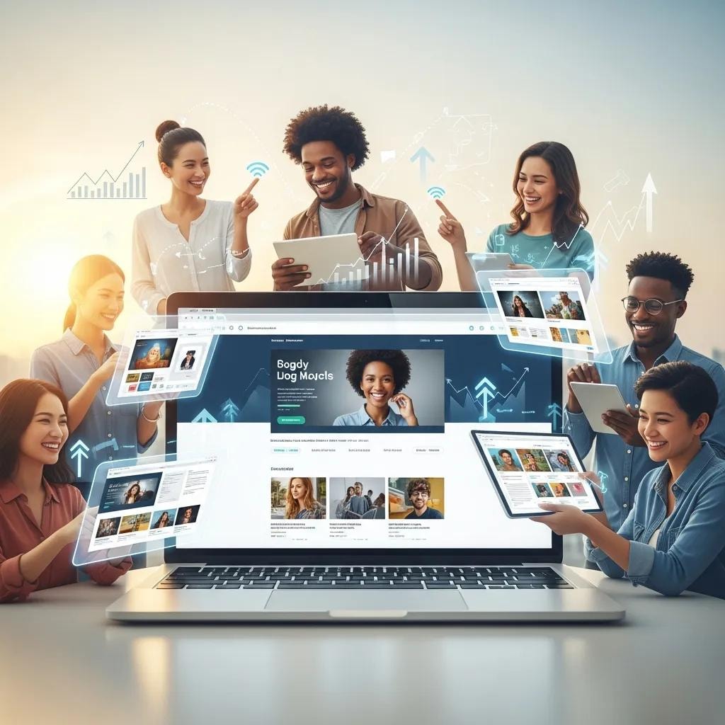 Image of a laptop displaying a successful website, symbolizing website growth and user engagement