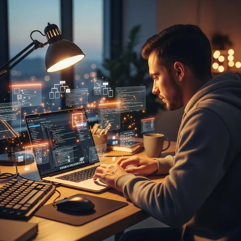 Developer creating a custom WordPress plugin in a modern workspace
