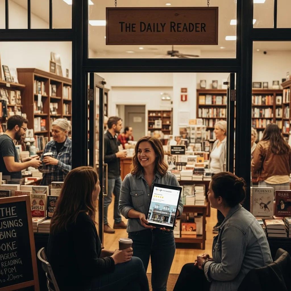 Local business owner engaging with customers, highlighting Google My Business management