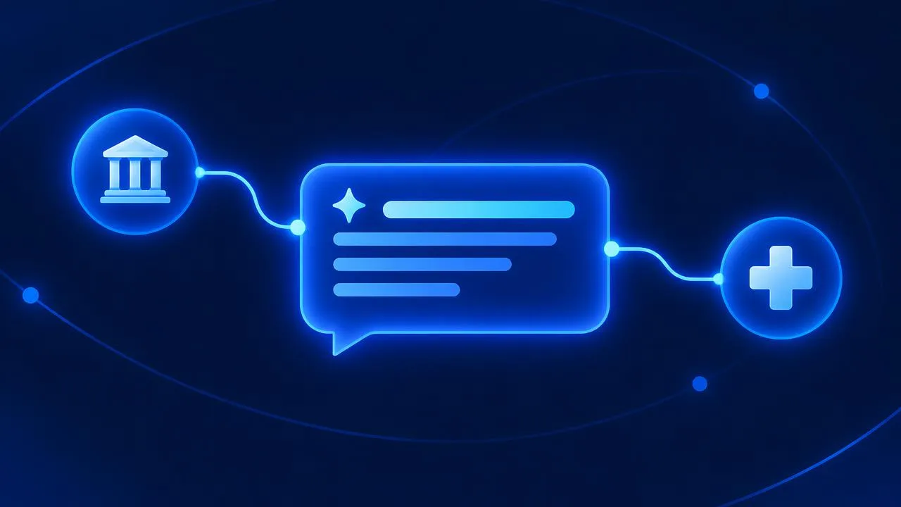 Illustration of an AI search answer connecting a law firm icon and a medical practice icon