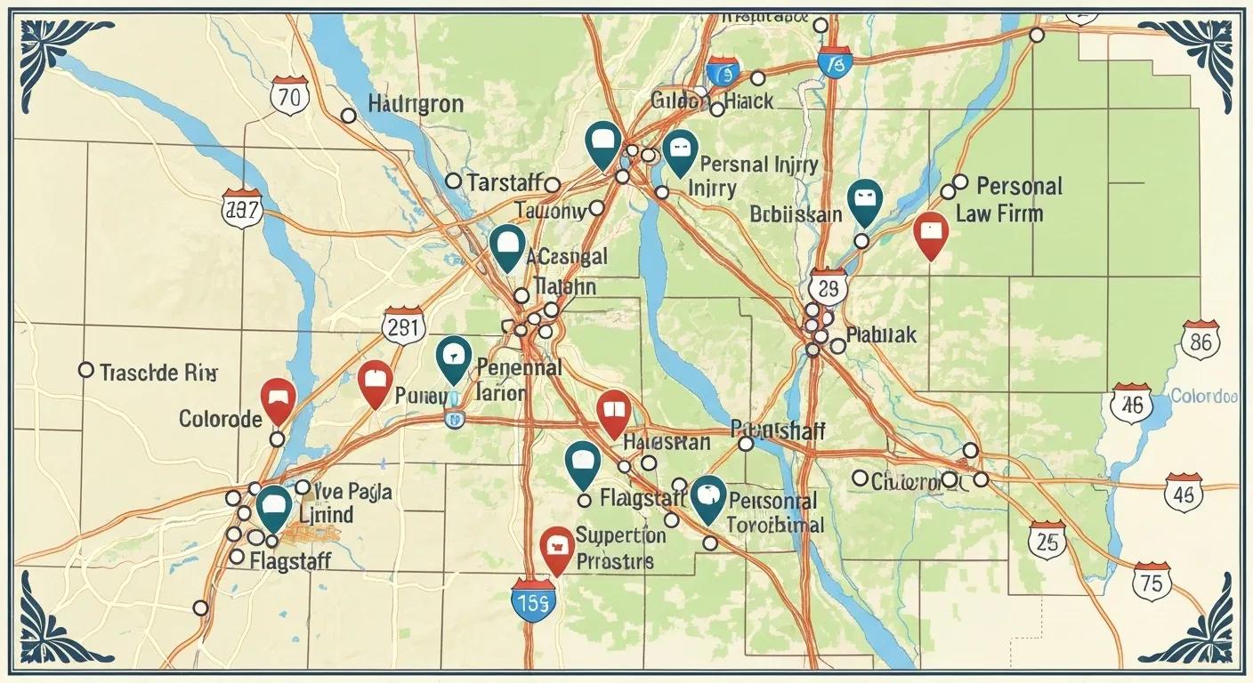 Map of Arizona highlighting locations of personal injury law firms and services, relevant for local SEO strategies for attorneys in the state.