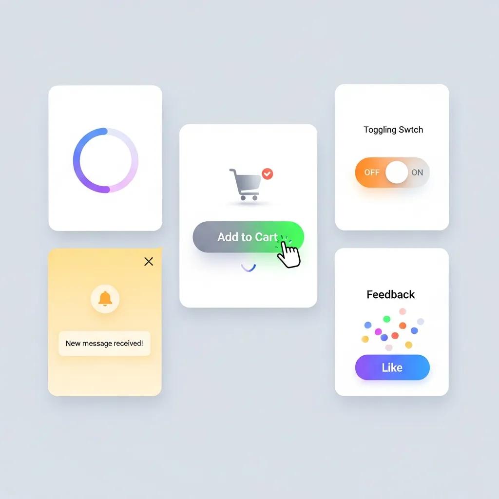 UI/UX design examples of micro-interactions: buttons, forms, and navigational cues.