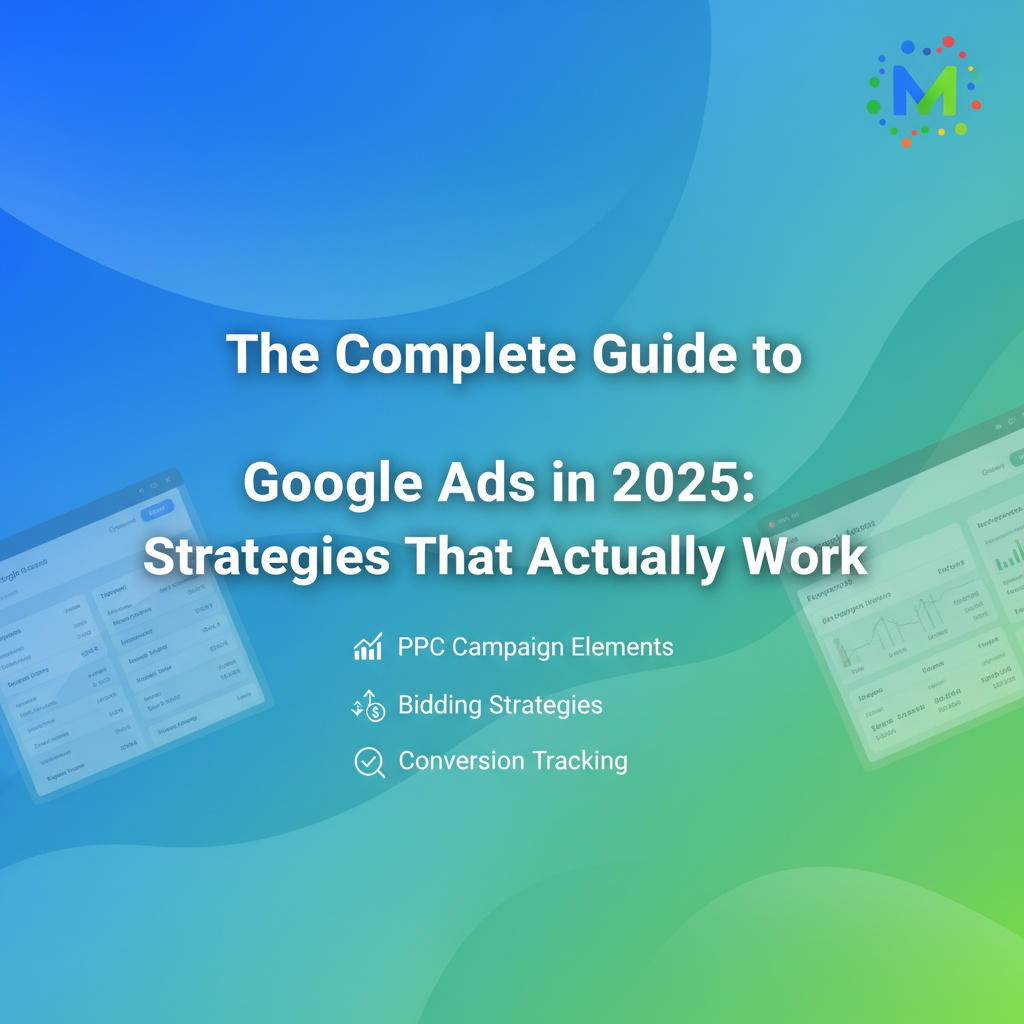 Google Ads campaign guide showcasing PPC elements, bidding strategies, and conversion tracking for 2025.